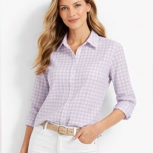 NWT Garnet Hill Lavender Gingham Button-Down Shirt